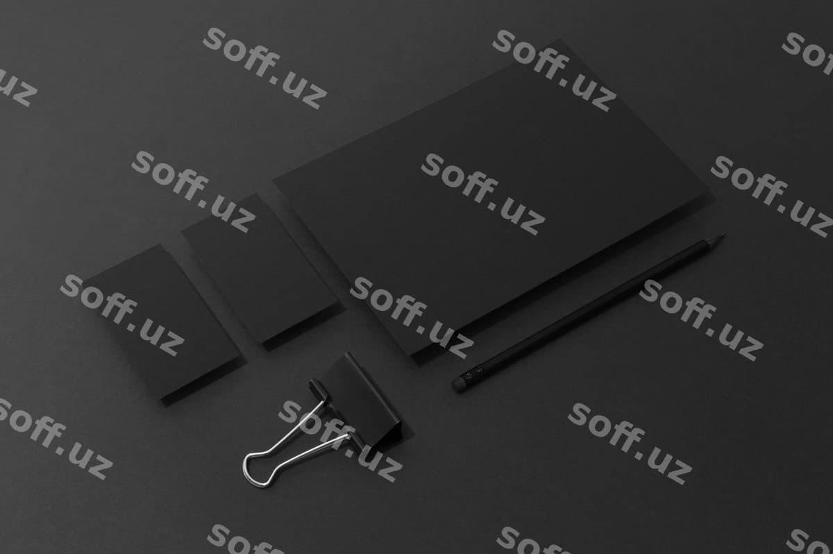 Qora qozondoshliklar to'plami namunasi | Dark stationery set mockup