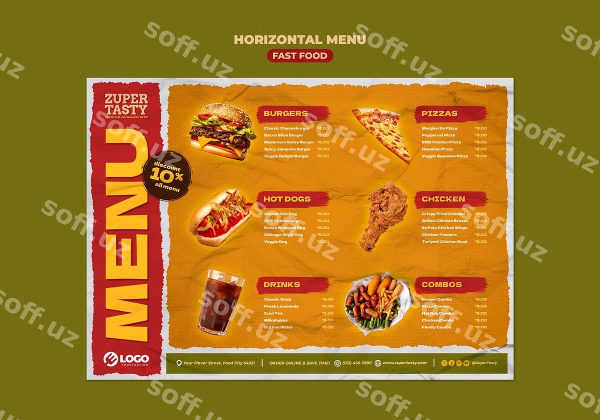 Mazali tezkor ovqat shabloni | Delicious fast food template