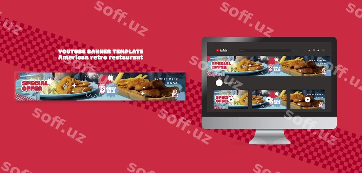 Mazali ovqat YouTube banner shablon | Delicious food youtube banner template