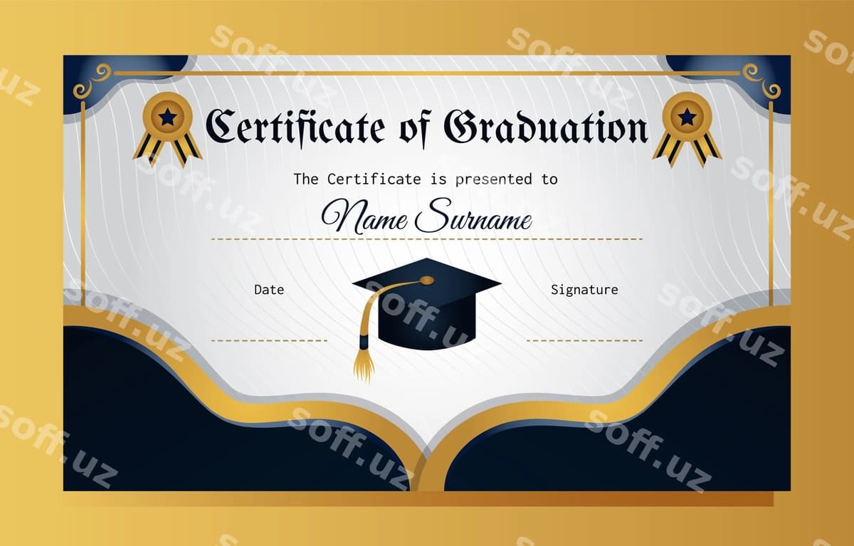 Diplom oltin fonda ko'rsatiladi | Diploma is displayed gold background
