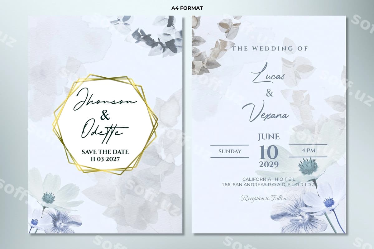 Ikki tomonlama turmali taklif shabloni | Double sided wedding invitation template