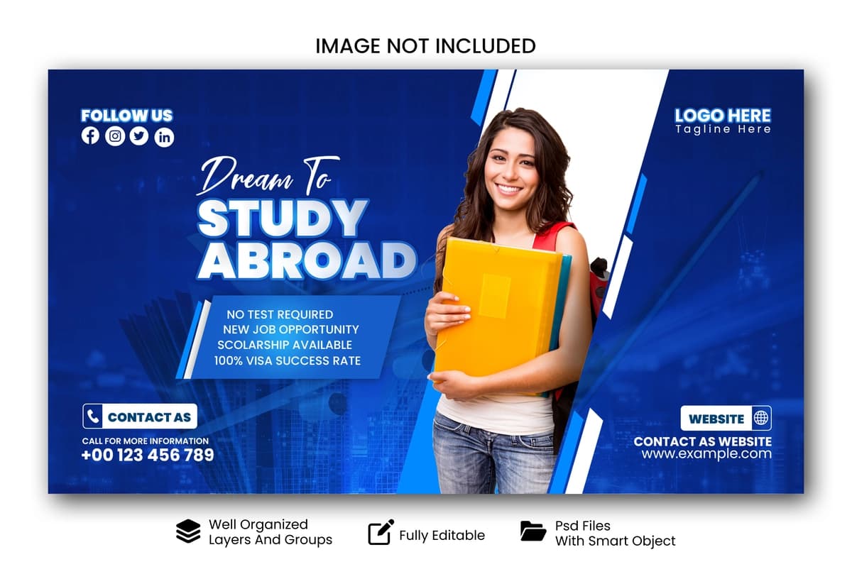 Chet elda o'qish veb-banner dizayni | Study abroad web banner design