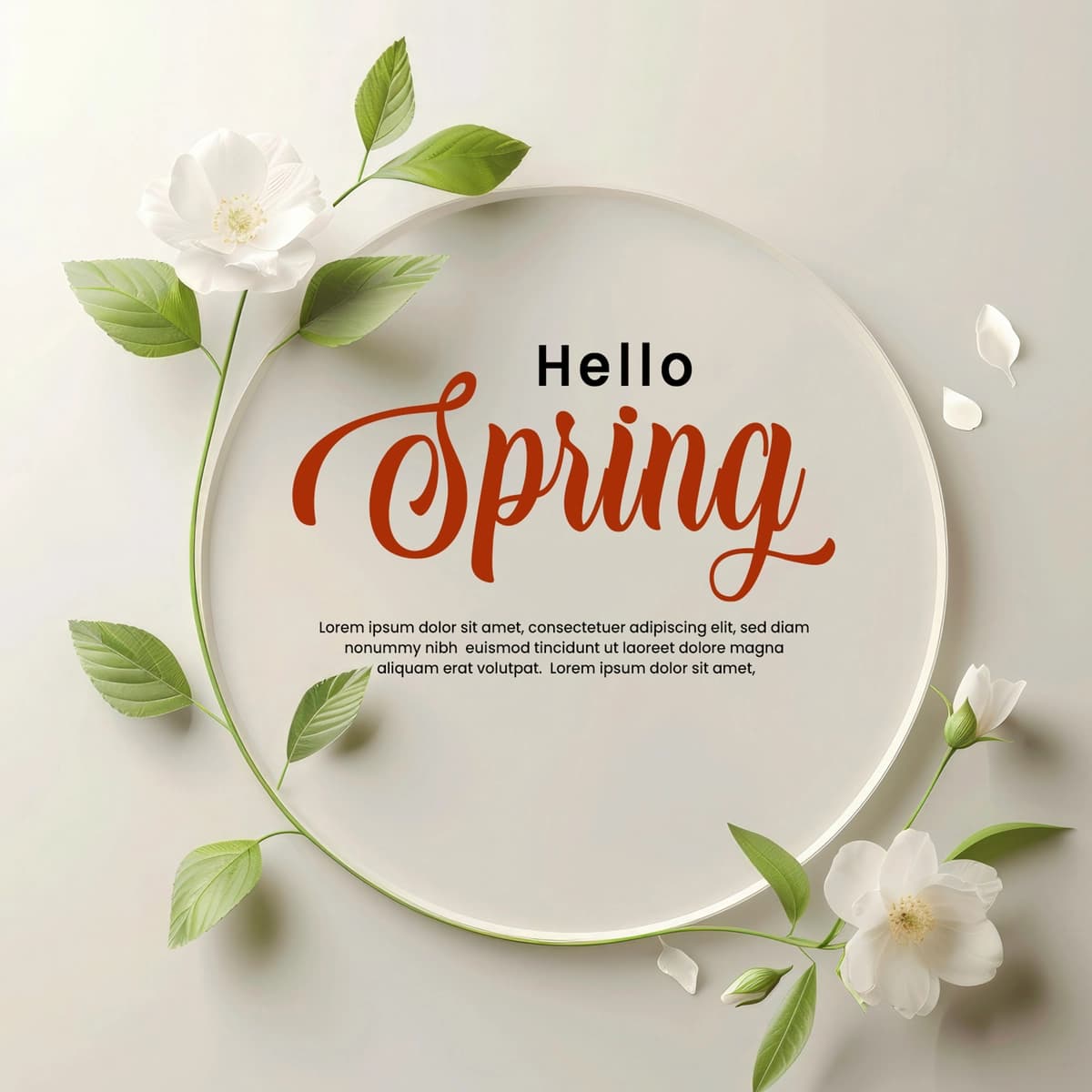 Salom, aylana gulli ramka shablonli bahor yozuvi | Hello spring lettering with circle floral frame template