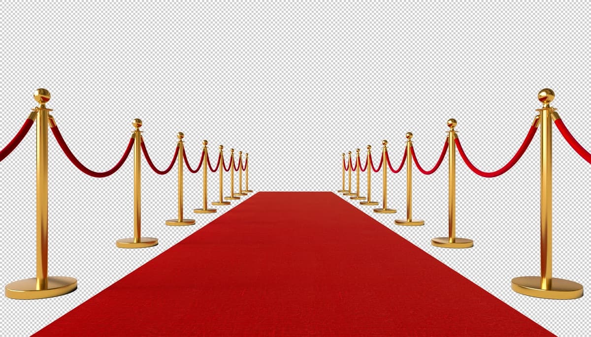 Qizil gilam oltin to'siqlar oq izolyatsiya qilingan | Red carpet gold barriers isolated white