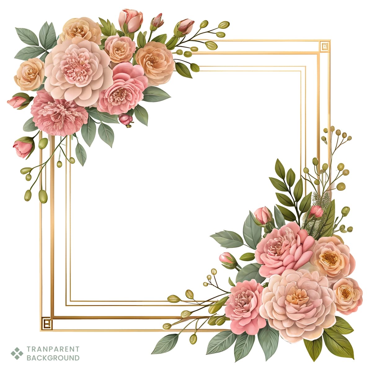 Atirgullar bilan bezatilgan kvadrat nafis gul ramkasi oltin tafsilotlari hashamatli dekorativ | Square elegant floral frame with roses golden details luxury decorative