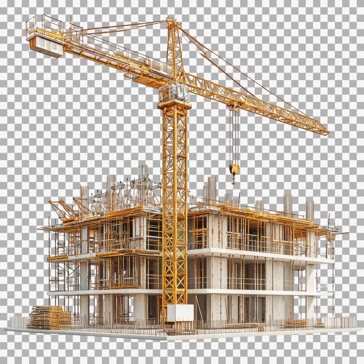 Izolyatsiya qilingan kranli binolar qurilishi bilan haqiqiy qurilish maydonchasi | Realistic construction site with cranes buildings construction isolated