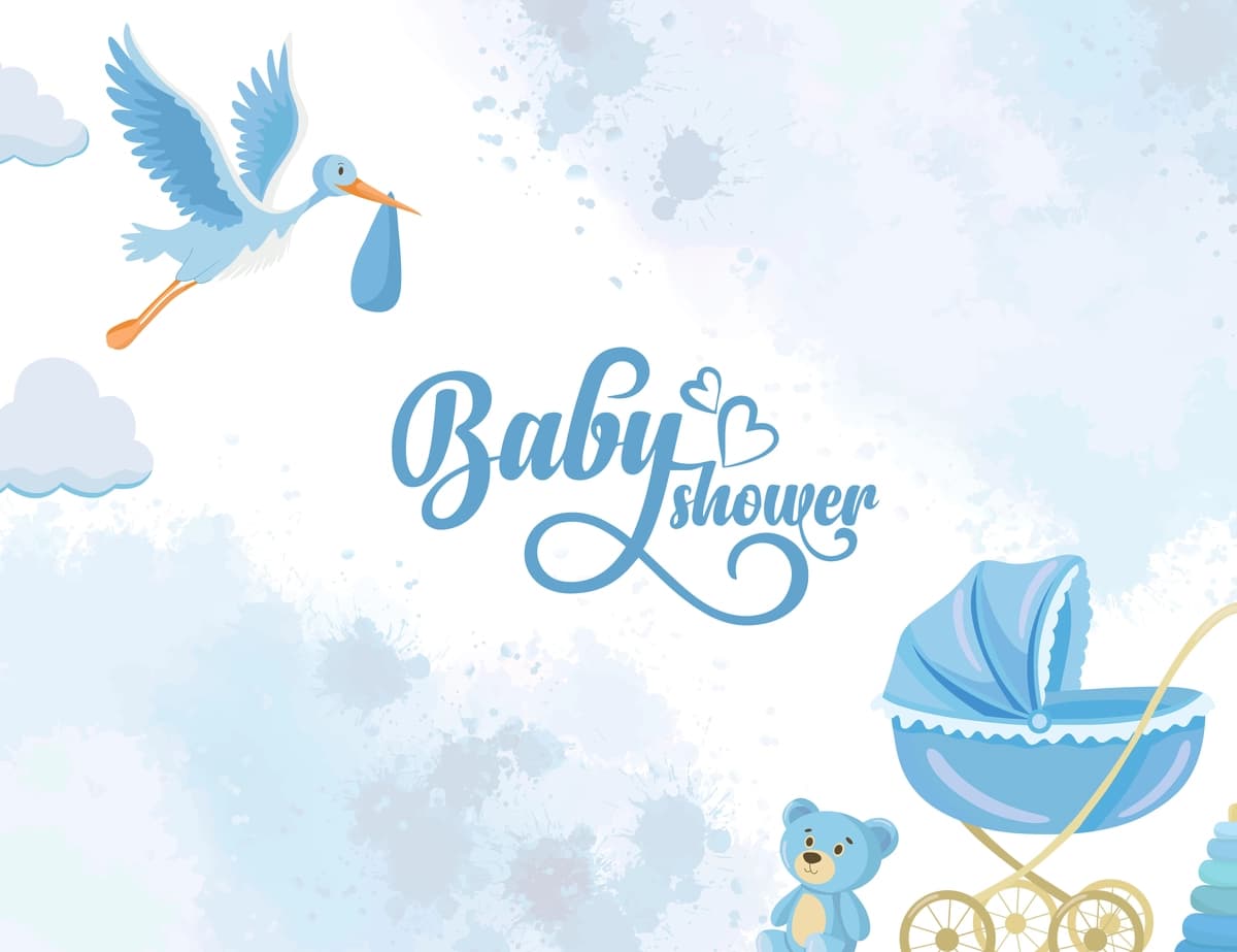 Baby dush ko'k qizarib fon chaqaloq aravachasi laylak chaqaloqni yetkazib beradi | Baby shower blue blush background baby stroller stork delivers baby