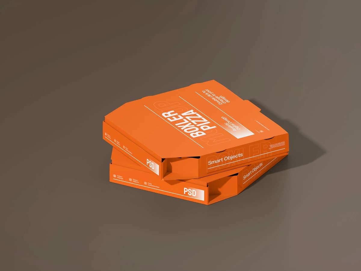 Yig'ilgan apelsin pizza qutilari maketi | Stacked orange pizza boxes mockup