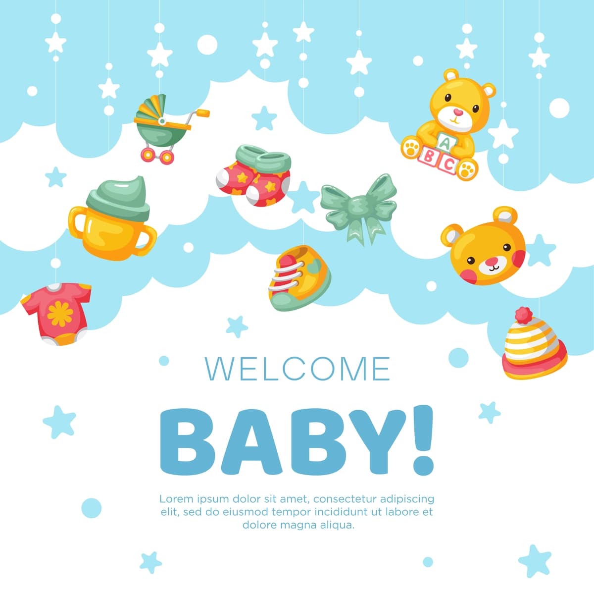 Qo'lda chizilgan chaqaloq e'lonining fon dizayni | Hand drawn baby announcement background design