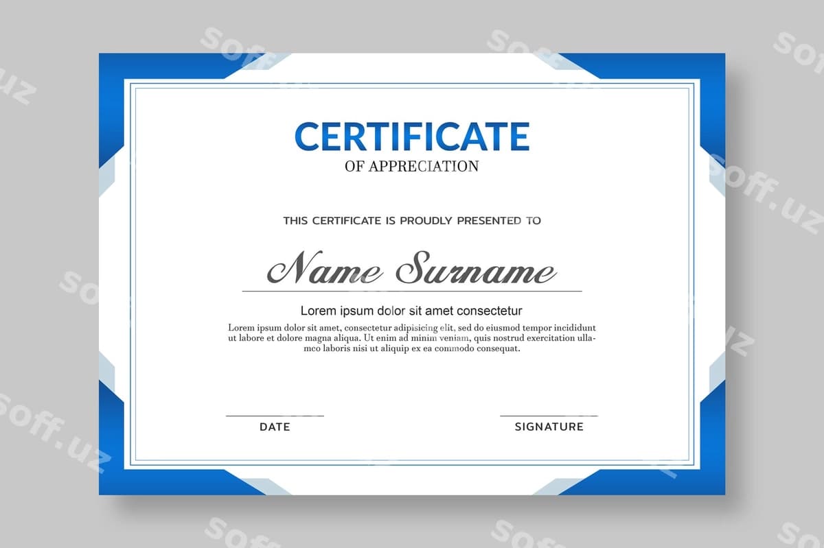 Elegant ko'k sertifikat shabloni | Elegant blue certificate template
