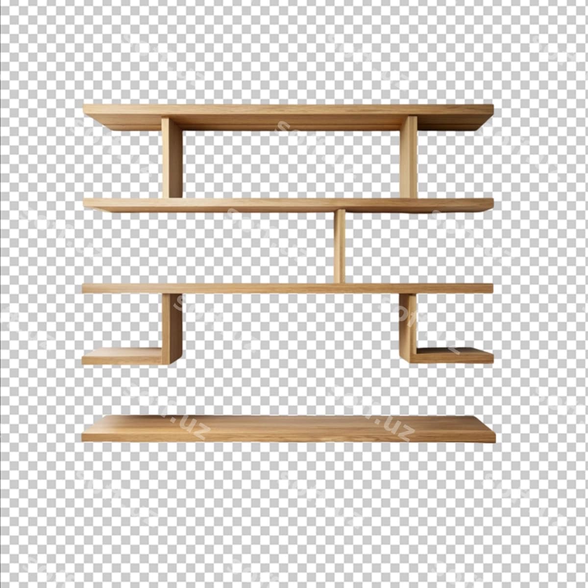 Bo'sh yog'och javonlar oq devor | Empty wooden shelves white wall