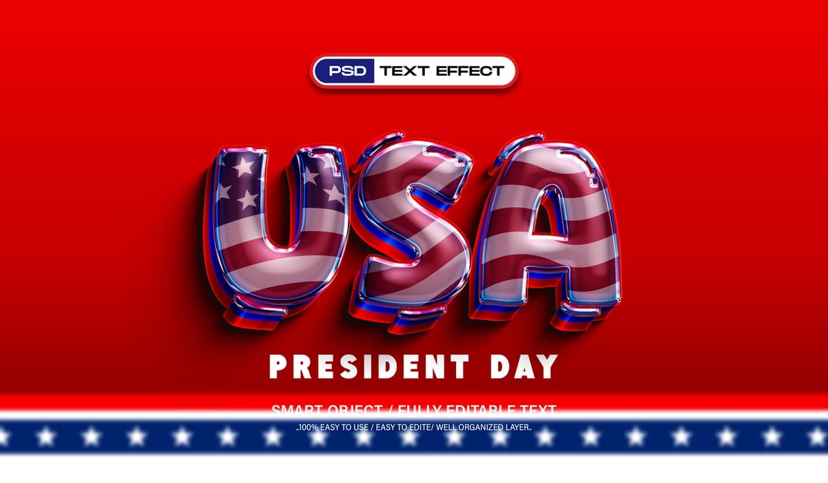 AQSh prezidenti kuni tahrirlanadigan matn effekti | Usa president day editable text effect