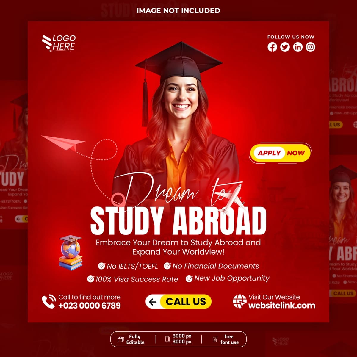 Ijtimoiy tarmoqdagi post shablonini chet elda o'qish orzuingiz bilan o'rganing | Explore your dream study abroad social media post template