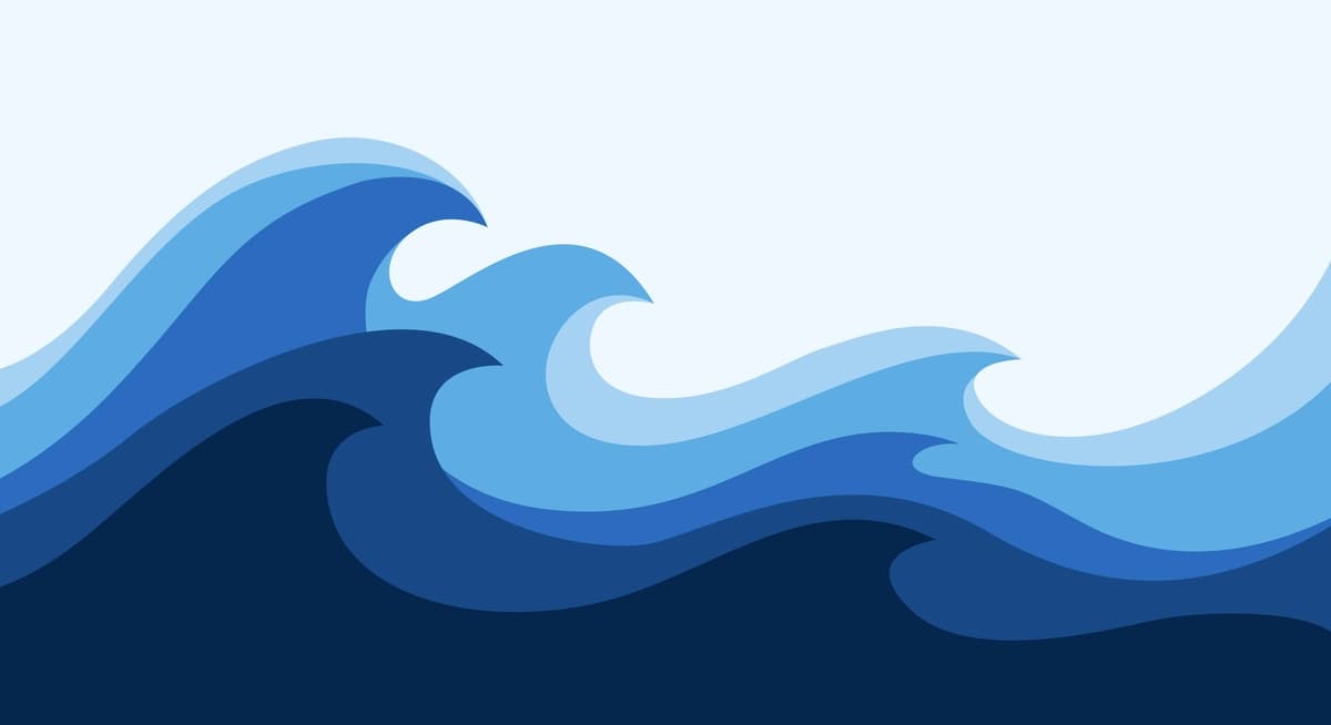 Mavhum moviy okean to'lqinlari tasviri oq fon | Abstract blue ocean waves illustration white background