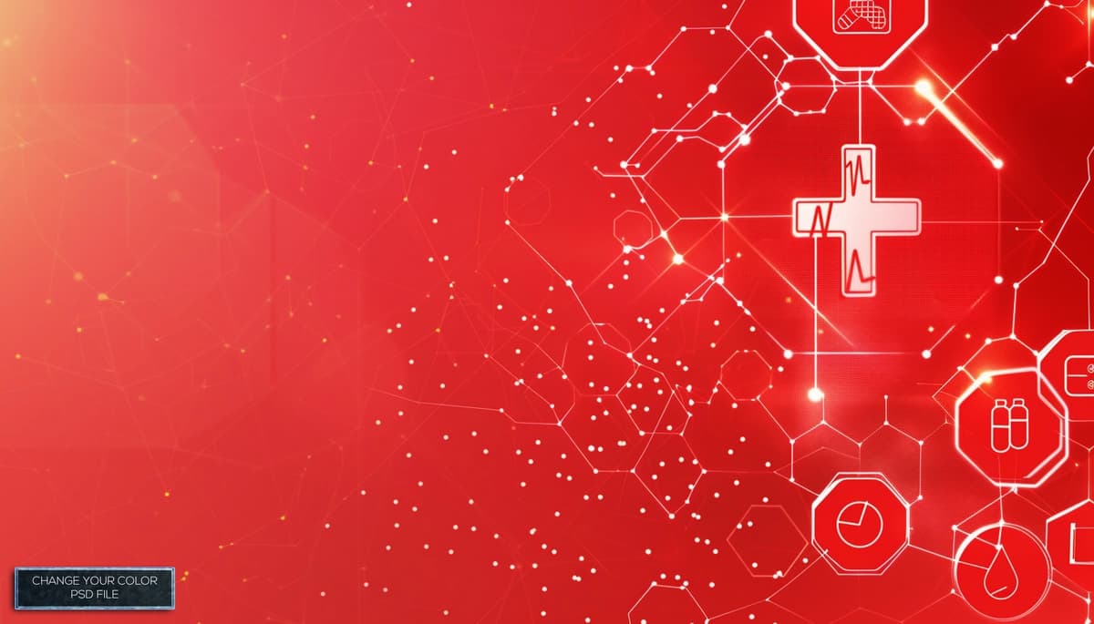 Mavhum vektor tasviri tibbiy tarmoq qizil fon bilan | Abstract vector illustration medical network red background with