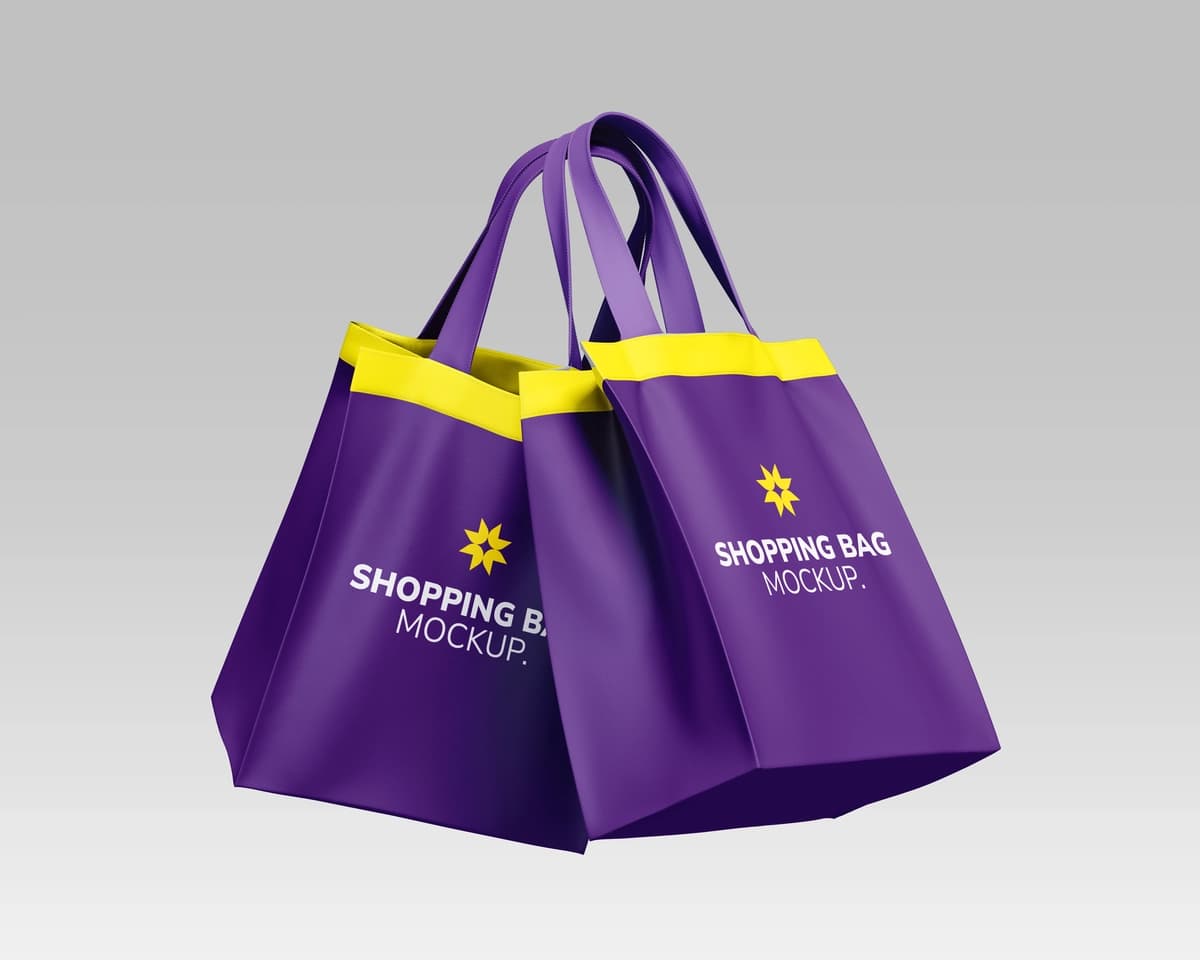 Savdo sumkasi maketi binafsha sariq rangli sumka | Shopping bag mockup purple yellow tote bag