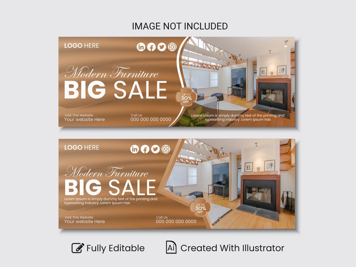 Mebel Facebook qopqog'i veb-banner shablonlari | Furniture facebook cover web banner template