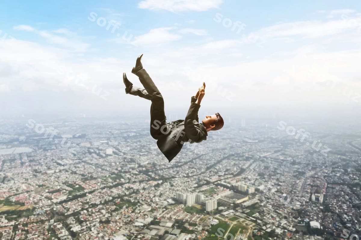 Yiqilgan ishbilarmon odam 3D tasviri | Falling business man 3d illustration