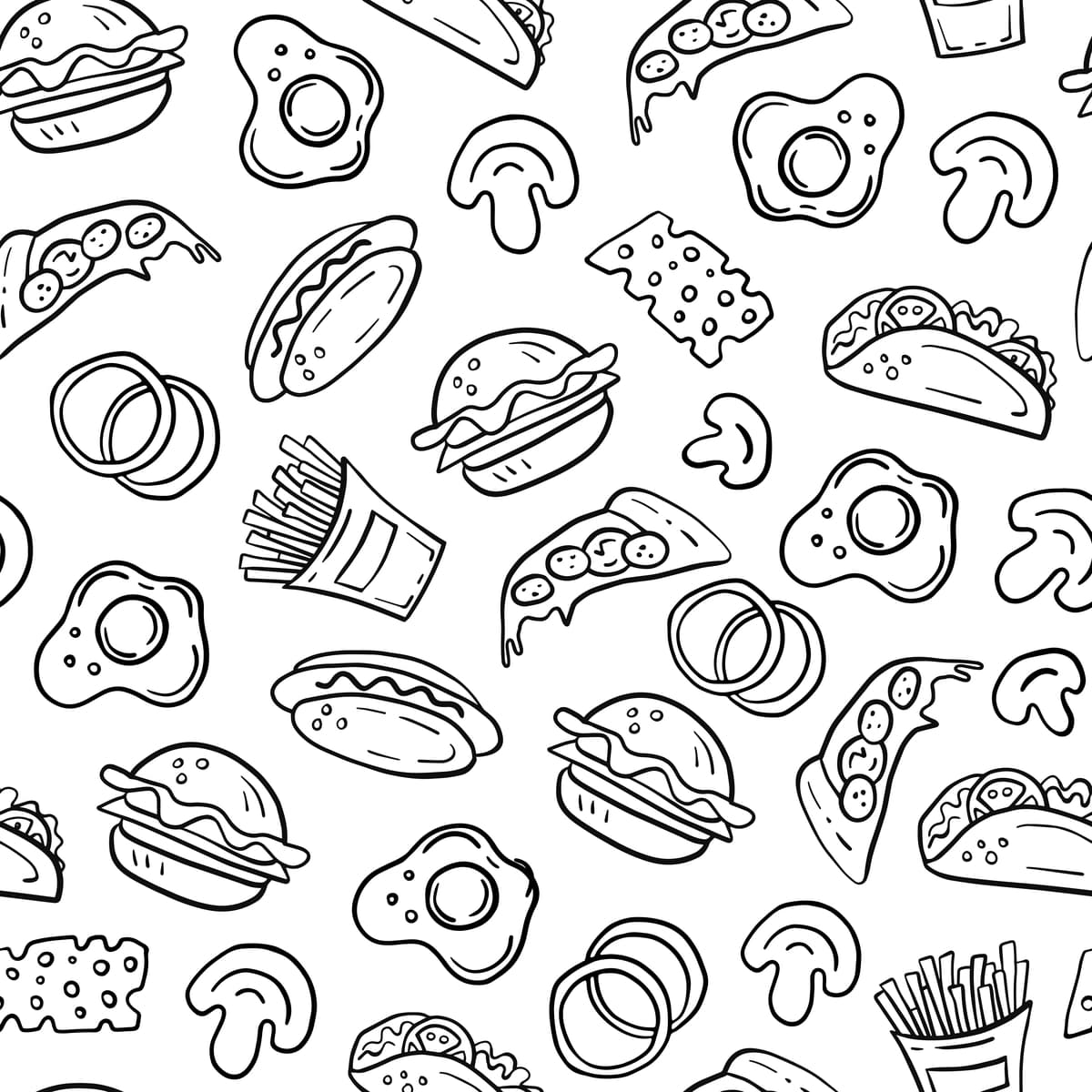 Fast food doodle vektori muammosiz fon | Fast food doodle vector seamless background