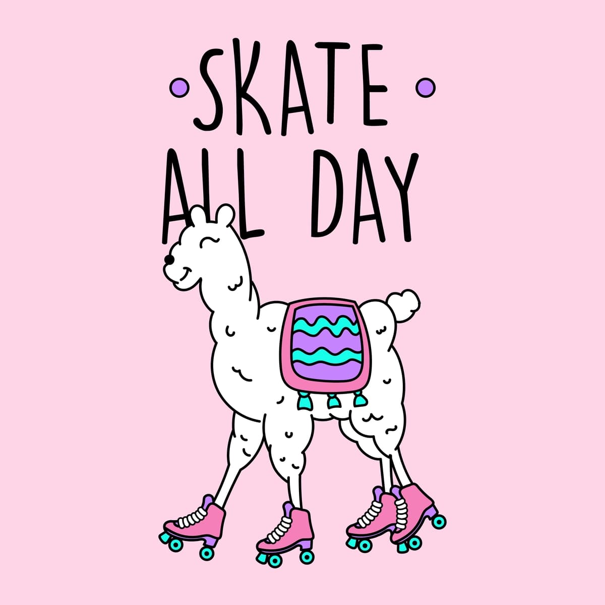 Kun bo'yi konkida uchish matni (lama bilan) | Skate all day text with llama