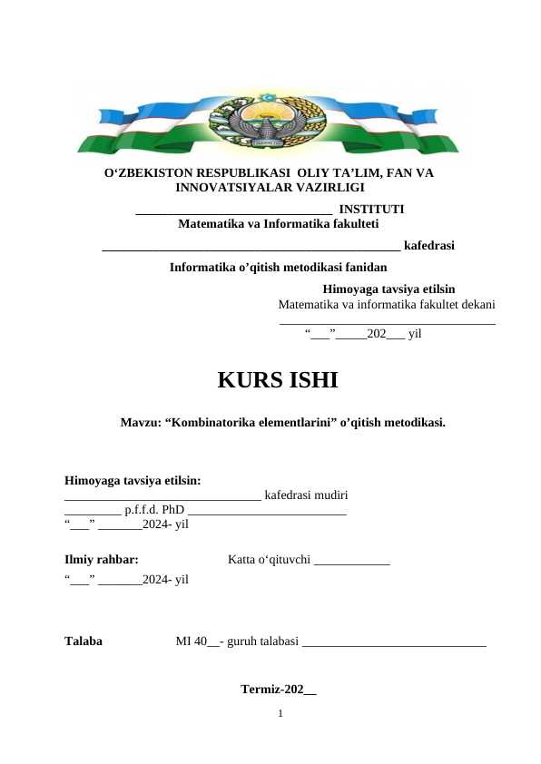 “Kombinatorika elementlarini” o’qitish metodikasi.