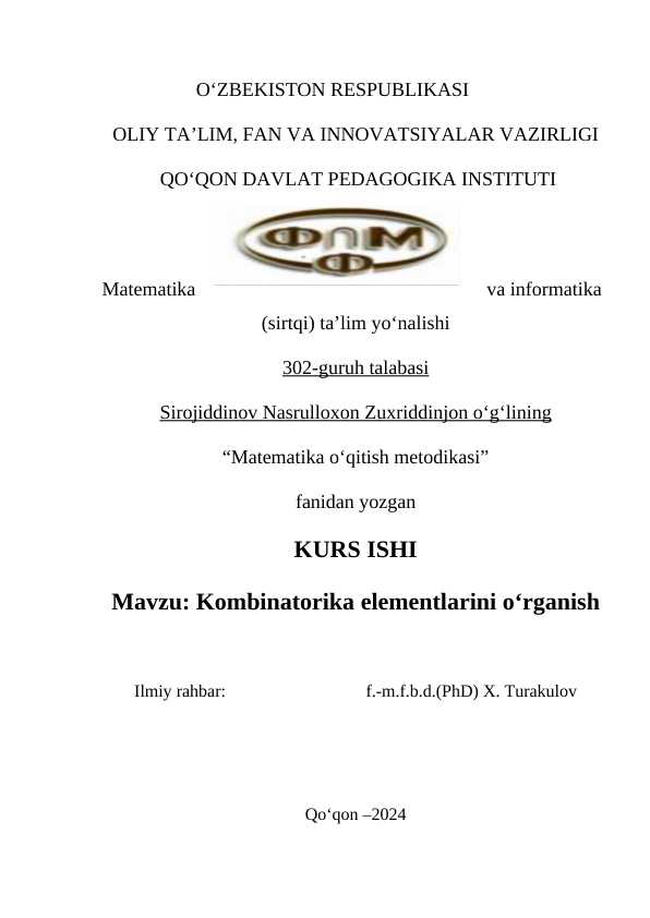 : Kombinatorika elementlarini o‘rganish