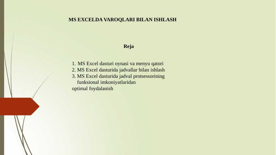 MS EXCELDA VAROQLARI BILAN ISHLASH