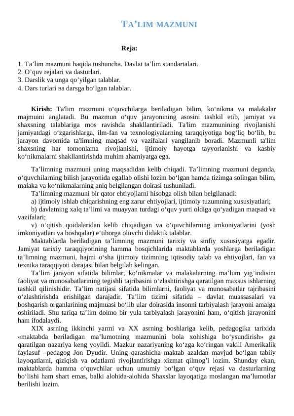 Ta’lim mazmuni