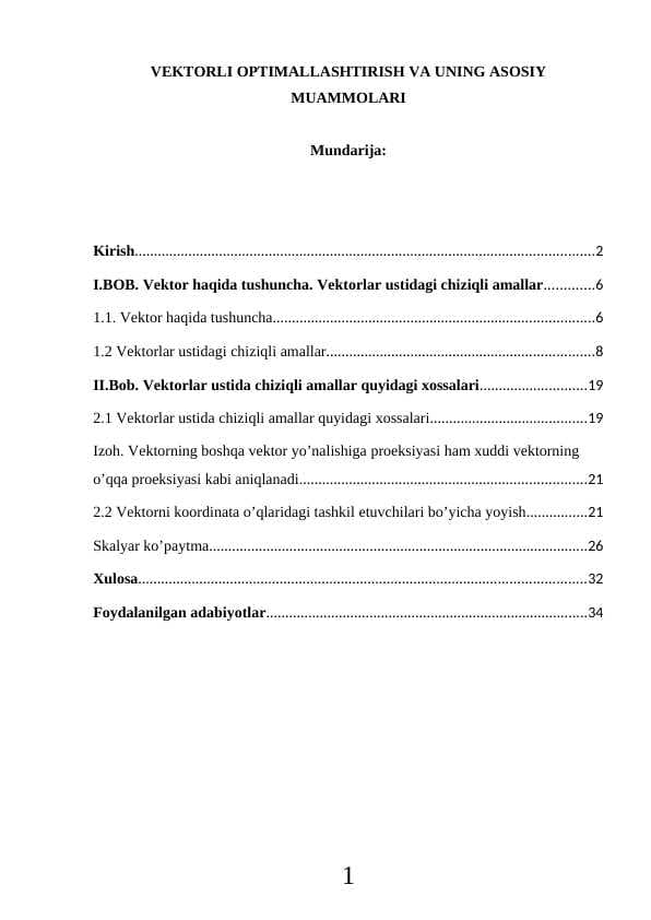VEKTORLI OPTIMALLASHTIRISH VA UNING ASOSIY MUAMMOLARI