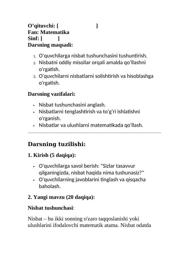 Nisbat tushunchasi.
