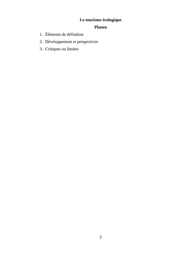 Le tourisme écologique