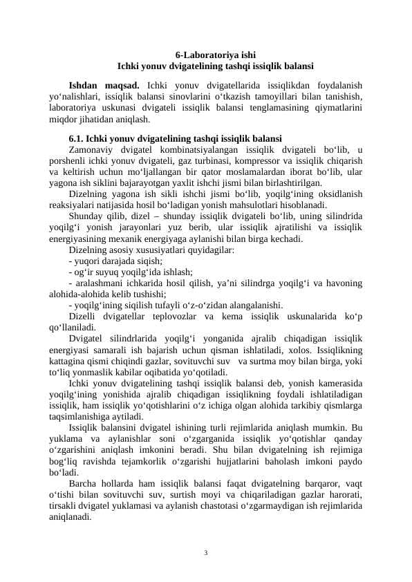 Ichki yonuv dvigatelining tashqi issiqlik balansi