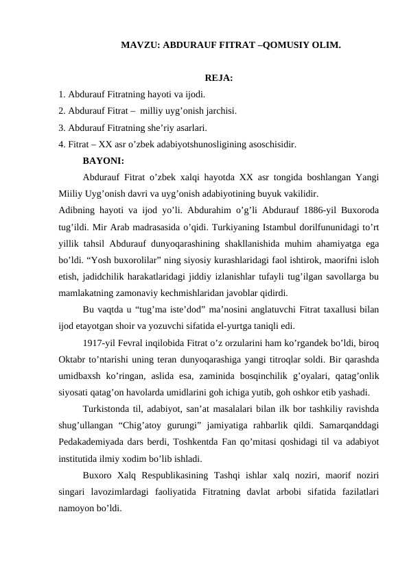 ABDURAUF FITRAT –QOMUSIY OLIM