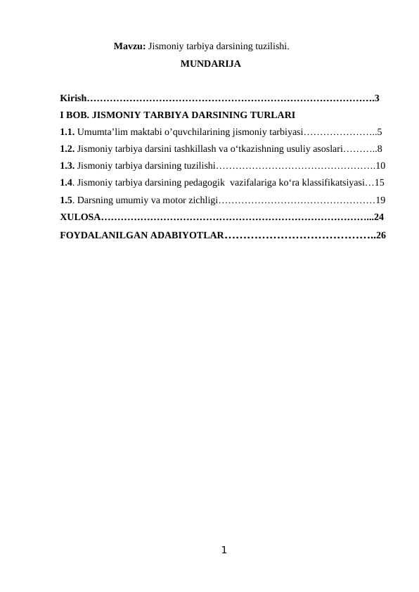 Jismoniy tarbiya darsining tuzilishi