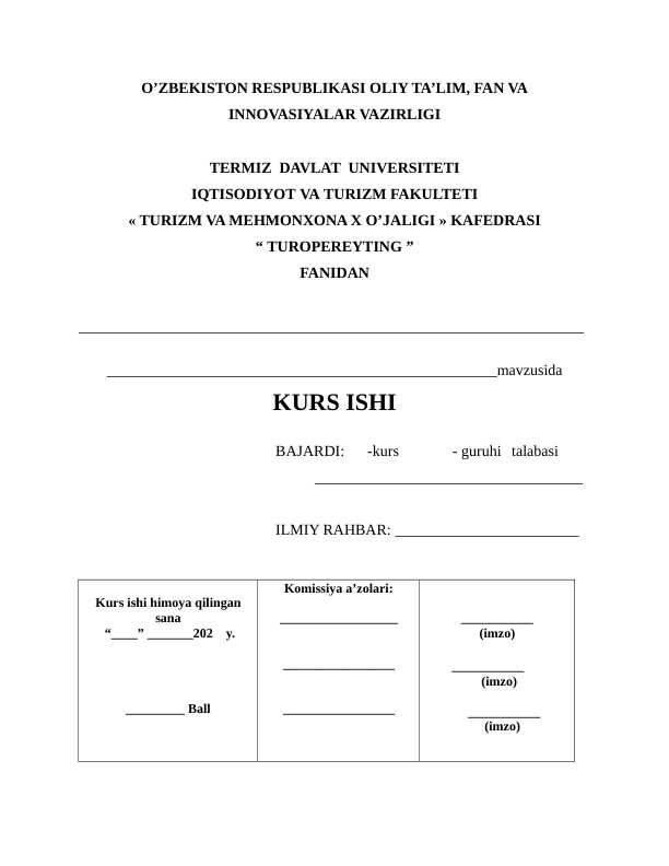 Turopereytingda xorijiy sayyohlar uchun turlar tashkil etish hozirgi holati va istiqbollari