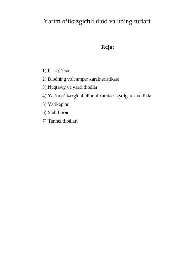 Yarim o‘tkаzgichli diоd vа uning turlаri