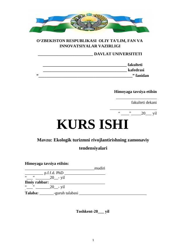 Ekologik turizmni rivojlantirishning zamonaviy tendensiyalari