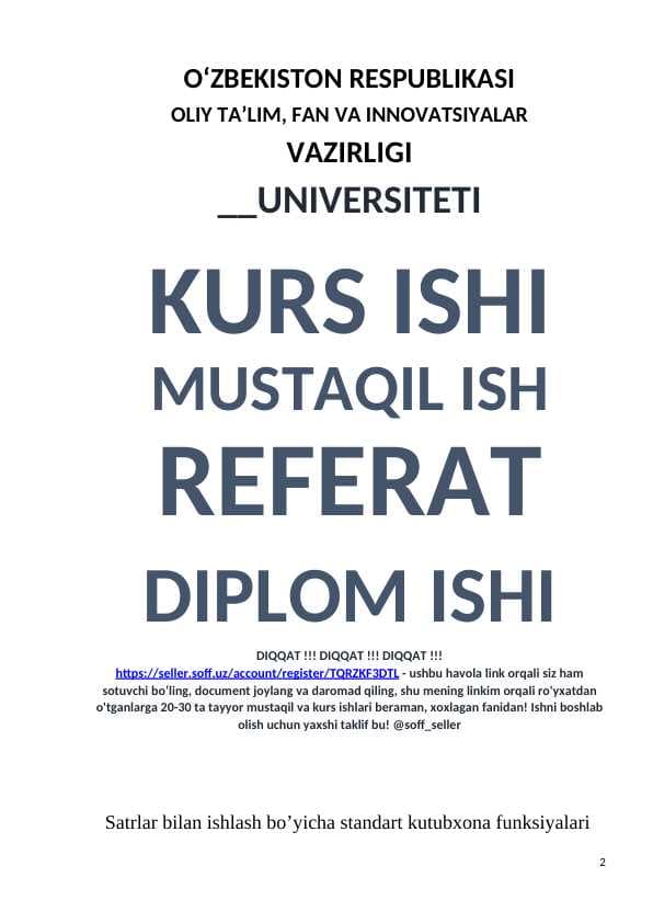 Satrlar bilan ishlash bo’yicha standart kutubxona funksiyalari