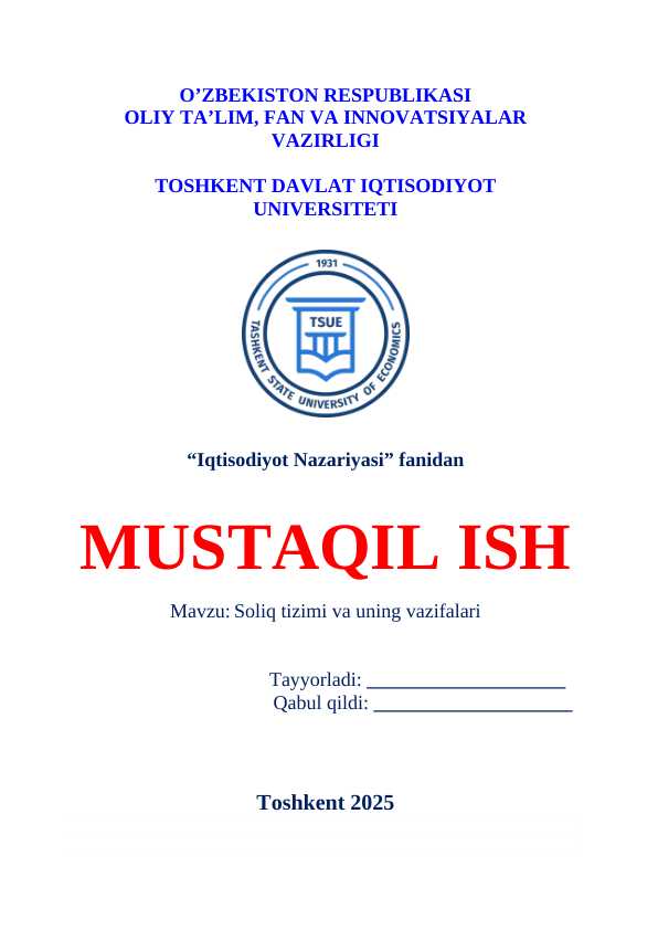 Soliq tizimi va uning vazifalari