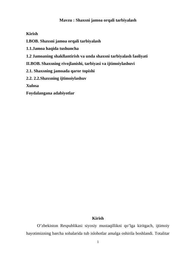Shaxsni jamoa orqali tarbiyalash
