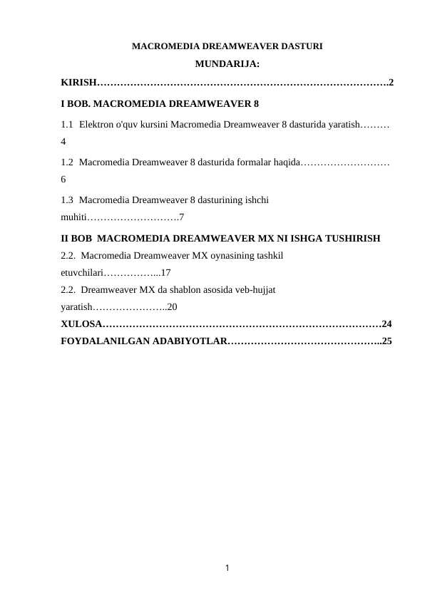 MACROMEDIA DREAMWEAVER DASTURI