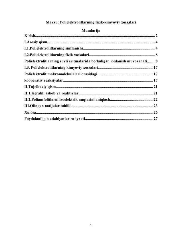 Polielektrolitlarning fizik-kimyoviy xossalari