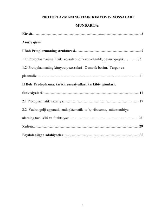 PROTOPLAZMANING FIZIK KIMYOVIY XOSSALARI