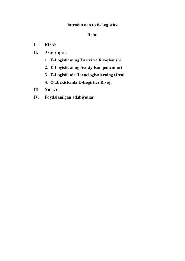 Introduction to E-Logistics