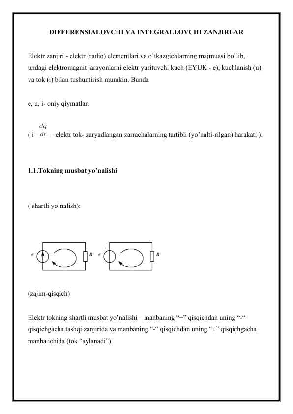 DIFFERENSIALOVCHI VA INTEGRALLOVCHI ZANJIRLAR