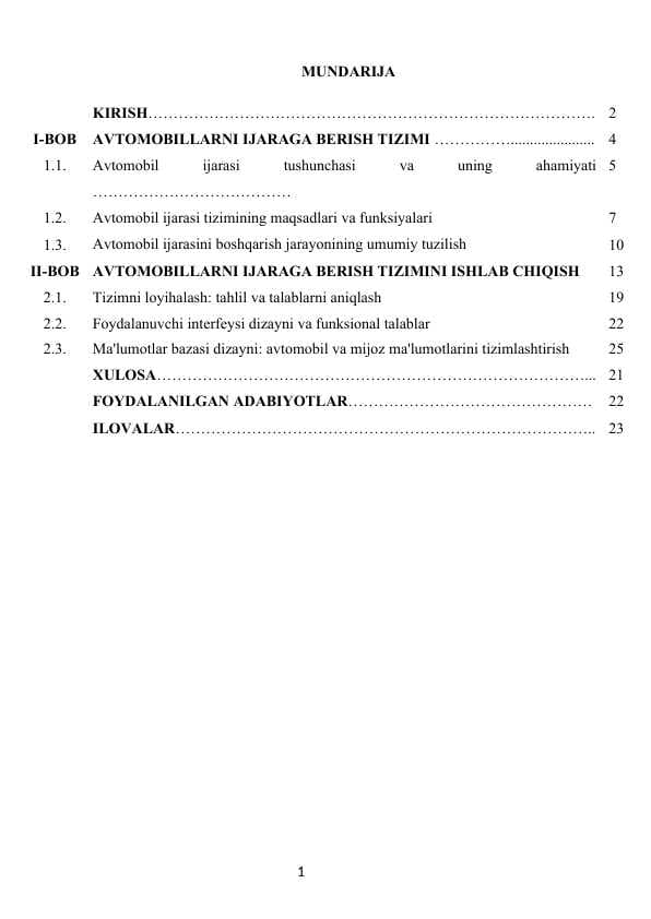 Avtomabillarni ijaraga berishni boshqarish tizimi