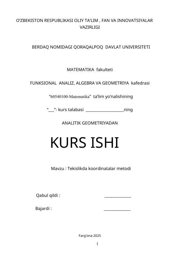Tekislikda koordinatalar metodi