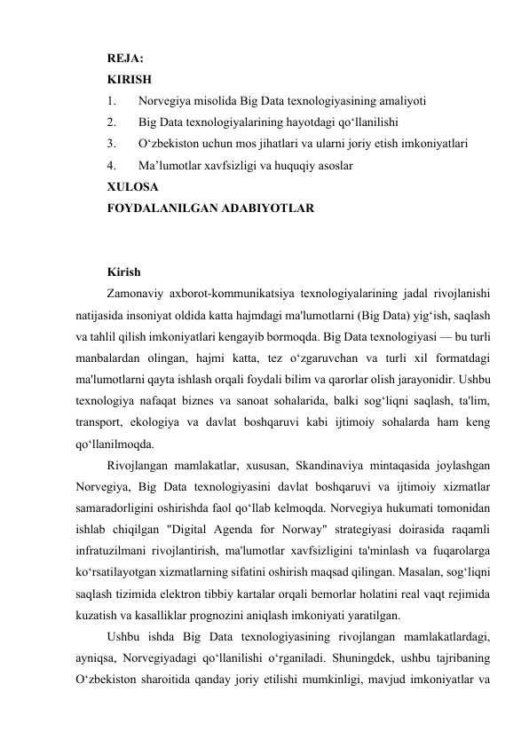 Big data Norvegiya misolida