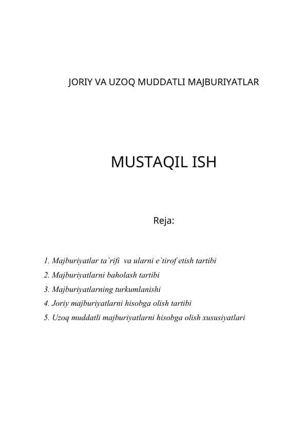 JORIY VA UZOQ MUDDATLI MAJBURIYATLAR
