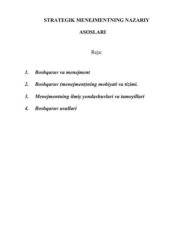 STRATEGIK MENEJMENTNING NAZARIY ASOSLARI